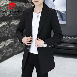 Pierre cardin (pierre cardin) men's windbreaker mid-length spring new spring and autumn coat slim casual suit men's large clothes suit trend 7702 black l (110-130jin jin equals 0.5 kg)