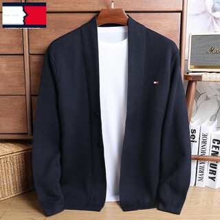 Tome bornek american tommy men's wool jacket cashmere feel cardigan men's loose knitted sweater v-neck thickened sweater navy l (recommended 120-140jin jin equals 0.5 kg)