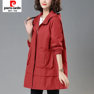 Pierre cardin windbreaker women's 2025 new mid-length spring autumn winter coat women's small coat western style mom red l (recommended 100jin jin is equal to 0.5kg -115jin jin is equal to 0.5kg)
