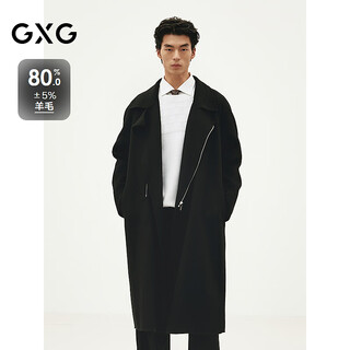 GXG男装  黑色拉链门襟时尚通勤长款羊毛大衣 冬季 黑色1 M