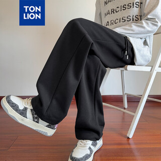 Tangshi 2025 spring and autumn sports pants boys wide-leg trousers loose casual long trousers straight-leg versatile trousers trendy dx black l