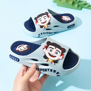 Candy astringent children's sandals for men and women new summer cartoon soft-soled non-slip home bathing and bathroom outer wear medium and large children's slippers gray 26-27 sizes inner length 17.5cm