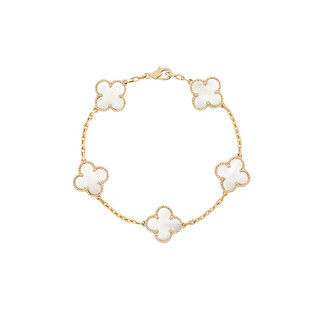 Vca van cleef's same four-leaf clover 18k gold bracelet for girls, light luxury high-end five-flower bracelet, versatile gift, gold white mother-of-pearl precision five-flower bracelet, with counter gift box