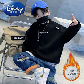 Disney (disney) boys turtleneck spring and autumn sweatshirt korean version loose casual fashion network dazzling children turtleneck sweatshirt boys bottoming shirt black plus velvet 110