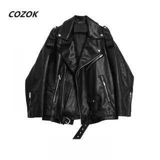 Cinessd autumn and winter large size 300jin jin is equal to 0.5kg american retro high-end black pu leather jacket men's long-sleeved loose design jacket black 2xl 150-200jin jin is equal to 0.5kg