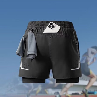 Yryq running shorts men's sports lined three-point track and field pants summer professional marathon quick-drying two-in-one fitness pants black 3xl