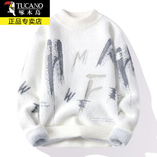 Woodpecker (tucano) sweater men's autumn and winter new sweater men's half-high collar sweater non-sheep warm sweater fleece base men's we8227 white xl