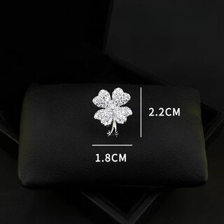 Quamer zirconium exquisite four-leaf clover brooch men's and women's collar pin corsage clover pin suit sweater accessories bright silver