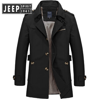 JEEP SPIRIT吉普男装2025春秋季风衣男士中长款工装夹·克修身外套浅卡其 黑色 常规 XL
