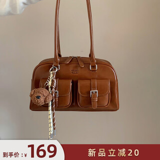 Nanfeng chio2nd samba lounge pillow bag women's bag autumn and winter retro boston bag commuter portable shoulder bag brown samba lounge pillow bag