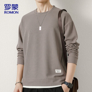 Romon long-sleeved t-shirt men's round neck sweatshirt men's autumn and winter bottoming shirt casual top men's brown 01 xl