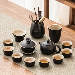 Craftsman's order black pottery kung fu tea set complete set for home tea making three-cup covered bowl teapot set office tea set gift box black pottery covered bowl xishi teapot 13-piece set + tea ceremony