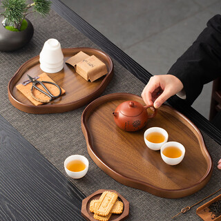 Chinese walnut color round bamboo kung fu tea set tea tray simple home hospitality dry tea tray (ruyi large size)--walnut color 37*26*2.3cm
