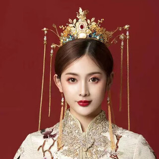 Dingjing bride xiuhe headdress blue phoenix crown ancient style chinese tassel xiuhe hair accessories ancient costume accessories wedding jewelry f708 chinese bride xiuhe suit-ear hook style