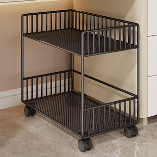 Yisijia removable bag rack under the table storage basket home storage desk storage artifact wheeled trolley bookshelf storage black two-layer large mobile model
