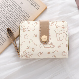 Tuzun simple cute kitten japanese style ladies buckle change bit hand strap female multi-functional short wallet wallet milk tea color