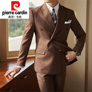 Pierre cardin 25th new autumn and winter new suit casual pants korean style casual pants men's striped double-breasted suit dress coffee 52