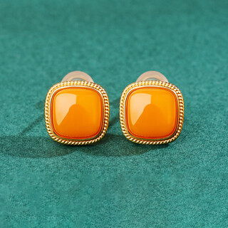 Dl 1998 fat donglai same style beeswax earrings full of honey imitation chicken fat yellow small sugar cubes women's earrings new chinese style ancient gold-plated geometric beeswax small sugar cubes earrings