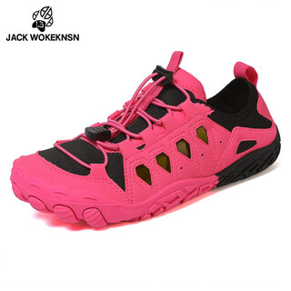 Jack wokeknsn wolf claw cloud outdoor hiking shoes for women wear-resistant non-slip soft sole couples men's summer breathable wading shoes fishing beach dew rose red counter genuine 36