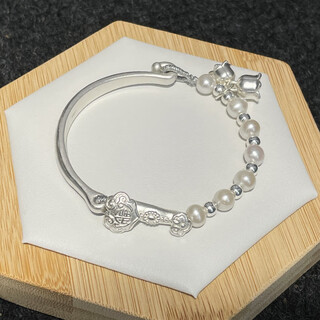 He jiagong 925 sterling silver ruyi lily of the valley pearl half bracelet half chain women's new small peach blossom bracelet bracelet ruyi lily of the valley pearl half bracelet lao fengxiang