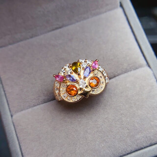 Shiyi natural fanta garnet owl ring for women s925 sterling silver purple tooth tanzanite opal little red book same style rose gold natural fanta stone + topaz + yellow sapphire opening adjustable