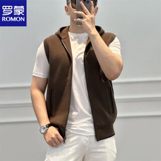 罗蒙（ROMON）2025春秋季新款男士简约百搭纯色无袖连帽马甲夹克韩版修身坎肩 咖色 XL 130-150斤