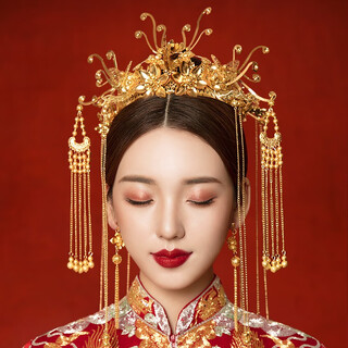 Tongrubi tiara bride xiuhe xiuhe clothing new phoenix crown female chinese wedding golden hair accessories atmospheric wedding flow no. 2 tiara + ear acupuncture + gift box