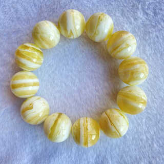 Junbu beeswax bracelet white honey melaleuca snow monster pattern men's bracelet women's russian material chicken fat yellow single circle buddha bead gift 12mm melaleuca snow (17 pieces, about 18 grams)