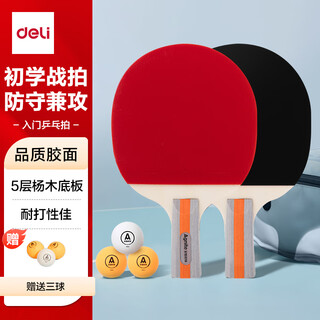 得力(deli) 乒乓球对拍学生儿童成人入门训练品质胶皮弹力耐打娱乐直拍套装  得力(deli) 乒乓球对拍学生儿童成人入门训练品质胶皮弹力耐打娱乐直拍套装