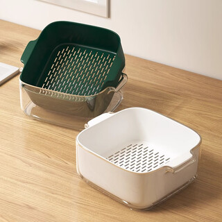 Youqin home kitchen double-layer drainage basket wash basin sink filter vegetable and fruit storage basket leaking 2-piece set avocado green + ivory white