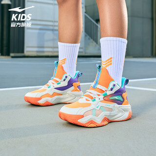Hongxing erke (erke) children's shoes children's basketball shoes spring men's and large children's strap cushioning sneakers microcrystalline white/beeswax orange 36
