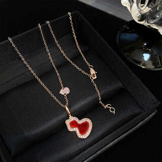 Shien's new 18k gold red gourd necklace for women, color gold rose gold pendant stone, new clavicle chain for women, red agate gourd pendant necklace, removable