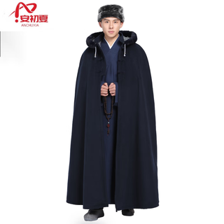 Una capa de meditación de felpa de estilo retro chino chuxia, capa para hombre, capa cortavientos de meditación para laicos, azul marino m 145c (altura 185 y superior)