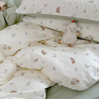 Cotton twill fabric xinjiang long-staple cotton sheet quilt cover baby blanket cartoon floral baby cotton straw hat rabbit half a meter price
