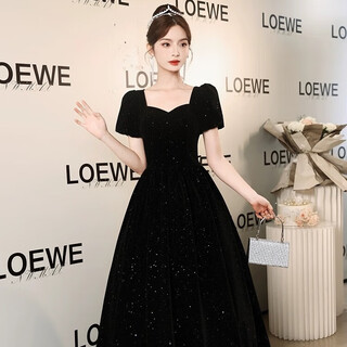 Libaixin 2025 new black french evening dress, feminine banquet temperament, art test host dress, can be worn at ordinary times, black l recommended 105-110 jin jin equals 0.5 kg