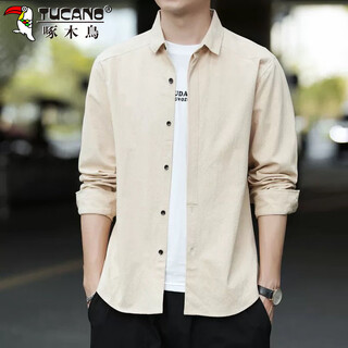 Woodpecker (tucano) hemd herren lässiges langarmhemd herren frühling und herbst lose hübsche manteloberteile herren khaki 3xl