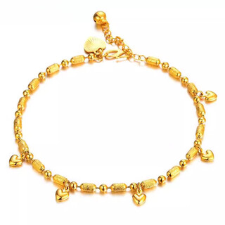 Woug gold shop gold anklet women's fashion bell transfer beads peach heart gold anklet girlfriend gold foot ornaments lantern peach heart gold anklet 22cm+4m extension chain