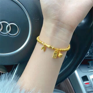 Oaz golden bamboo sand gold bracelet for women, golden bead bracelet as a gift for girlfriend, bamboo bell bracelet, stretch style