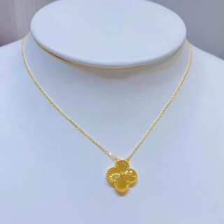 Lie rui fashion 18k gold necklace women's gold four-leaf clover set chain 3d hard gold clavicle chain for valentine's day gift to girlfriend four-leaf clover necklace
