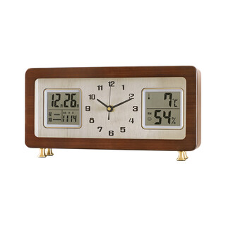 Combas solid wood desktop table clock living room perpetual calendar table clock brass leg clock desktop silent retro quartz clock 280 (32.5*17cm)
