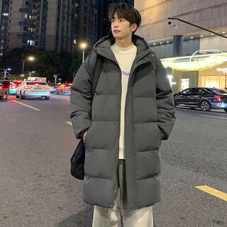 Foss phil cotton jacket men's winter hooded mid-length cotton jacket couple warm thickened casual cotton jacket myy-mym24-77777 dark gray 2xl