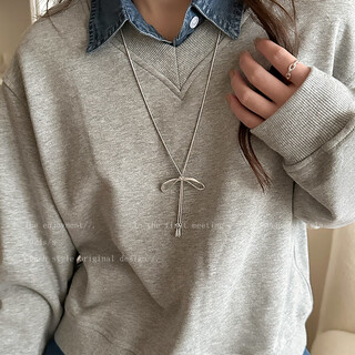 Jingkodi miu bow metal necklace women's long sweater chain high sense light luxury niche sweatshirt accessories miu simple bow