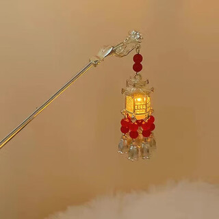 Indian rice (enrmiiv) high-end luminous hairpin, retro tassel palace lantern hairpin, women's ancient style headwear, hanfu hair accessories, mid-autumn festival hairpin, golden lantern hairpin, red pavilion