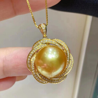 Dl 1998 fat donglai same style south sea gold pearl pendant, round and large particle south sea gold pearl 925 silver plated 18k gold necklace full south sea gold pearl pendant 14-14mm