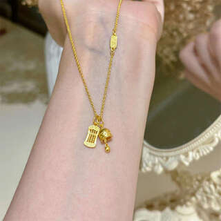 Shien ancient method inherited 18k gold ruyi ping an bell abacus pendant necklace gold plated new clavicle chain ping an bell abacus necklace