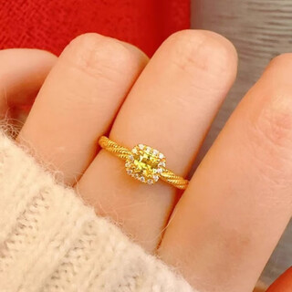 Fat donglai same style 18k gold silver-covered gold ring 999 female color sugar cube moissanite diamond ring 18k open finger sugar cube ring