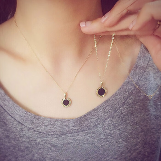 Seki satomaru-sama korean 14k gold necklace black faceted versatile fashionable round pendant clavicle chain small pendant + chain