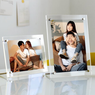 冰斌双面透明亚克力相框摆台6寸洗照片做成a4挂墙打印加双层面板定制 相框可挂墙 可摆台+洗照片横竖 10寸可放20.3x25.3cm升级高透亚