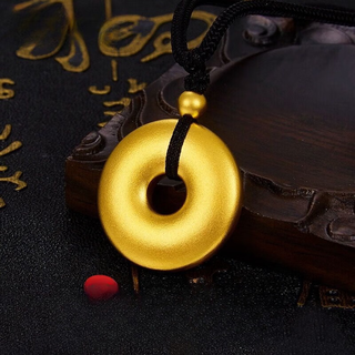 Canxian shenzhen shuibei gold store ancient method ping an buckle pendant gold-coated silver transfer bead necklace braided pendant for men and women couples ping an buckle + 1 gold bead black rope 1 gram of gold