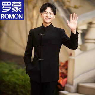 Romon new chinese-style chinese tunic suit, high-end stand-up collar suit, men's spring and autumn wedding and engagement suit jacket, black, high quality, m 100-120jin jin equals 0.5 kg